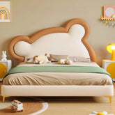 Low-profile beige bed on gold legs – bacchon ka bed, cute beds, soft upholstery